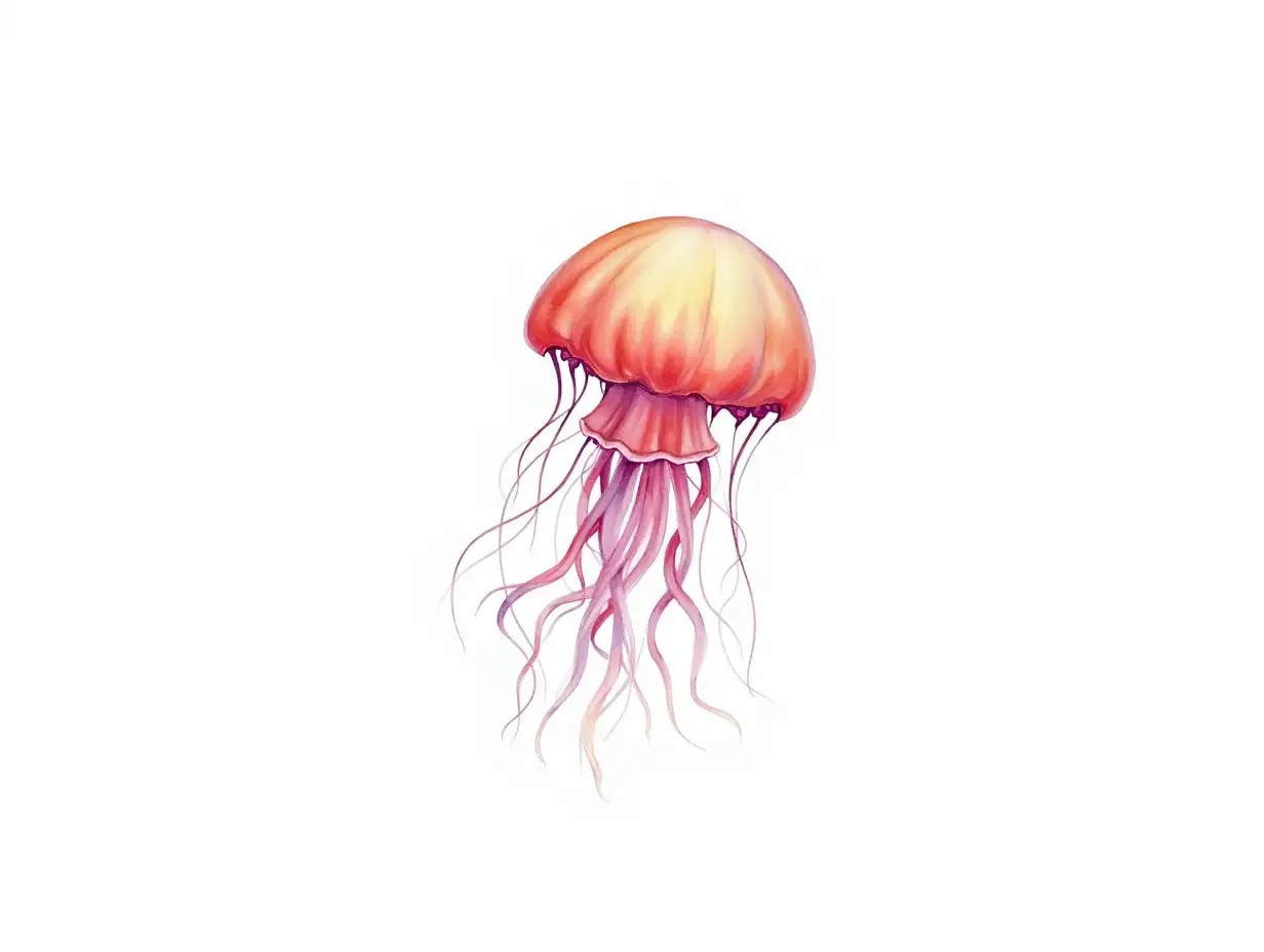 Delicate-Watercolor-Jellyfish-with-Fine-Details-on-White-Background