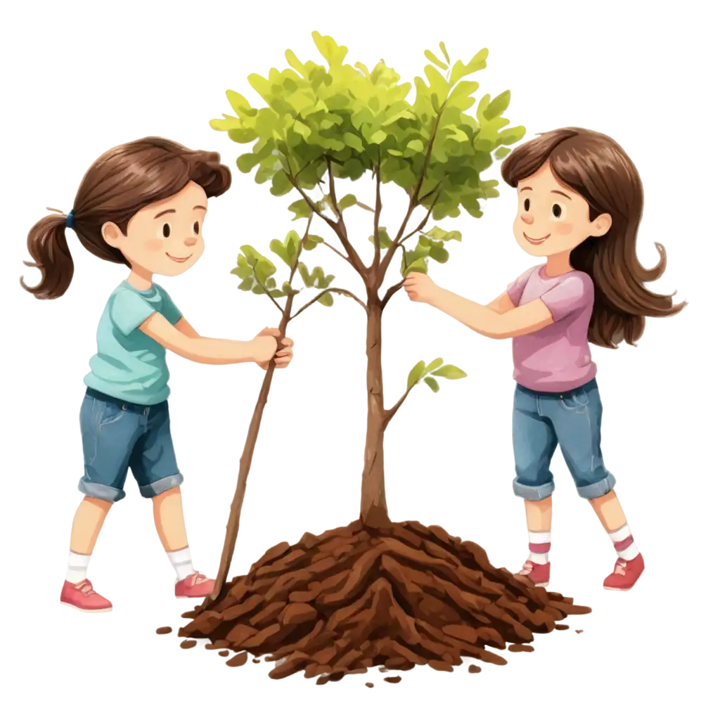 Two-Children-Planting-Tree-Illustration-PNG-EcoFriendly-Cartoon-for-Environmental-Awareness