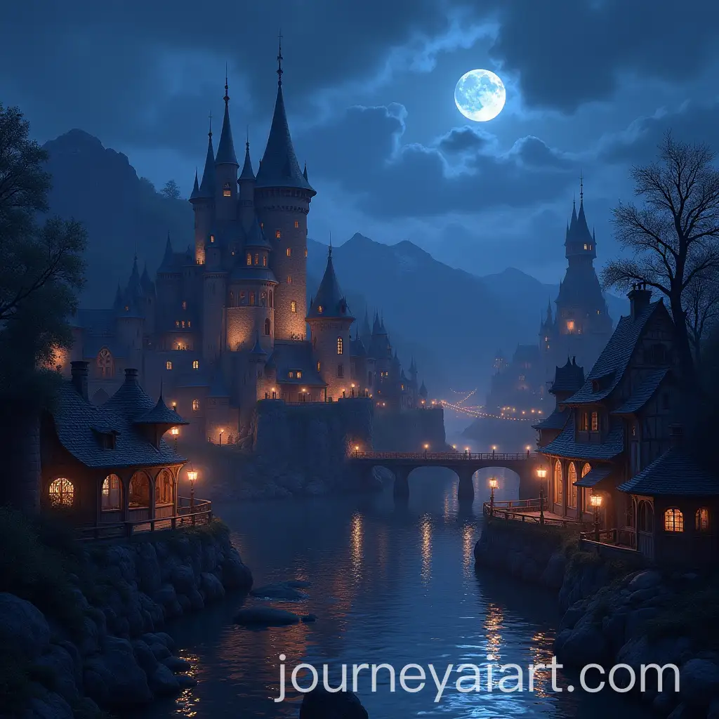Enchanting-Medieval-Fantasy-City-Illuminated-by-Magic-at-Night