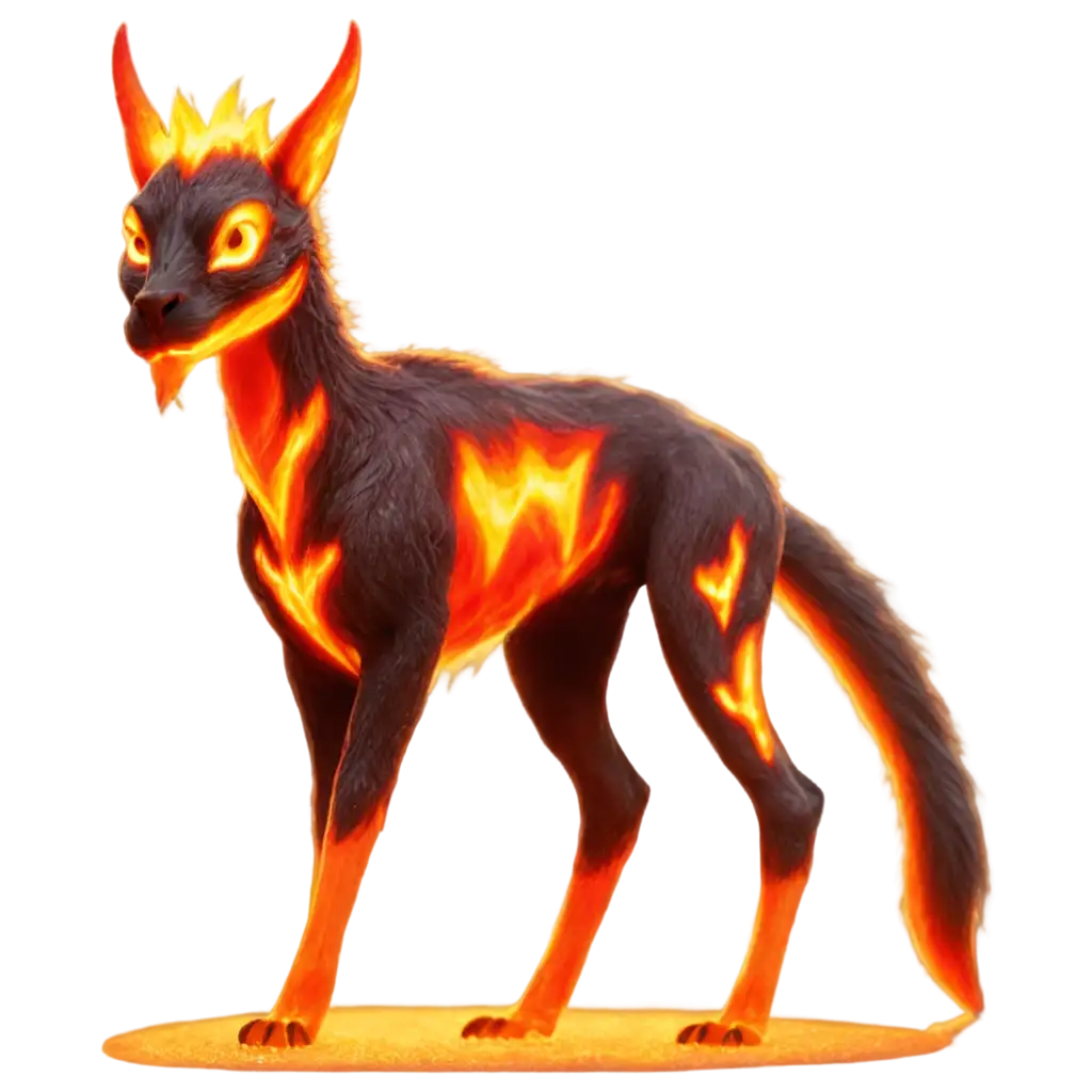 Flamaster-PNG-Image-Quadruped-Creature-with-Living-Flames-Fur-and-Volcanic-Desert-Background