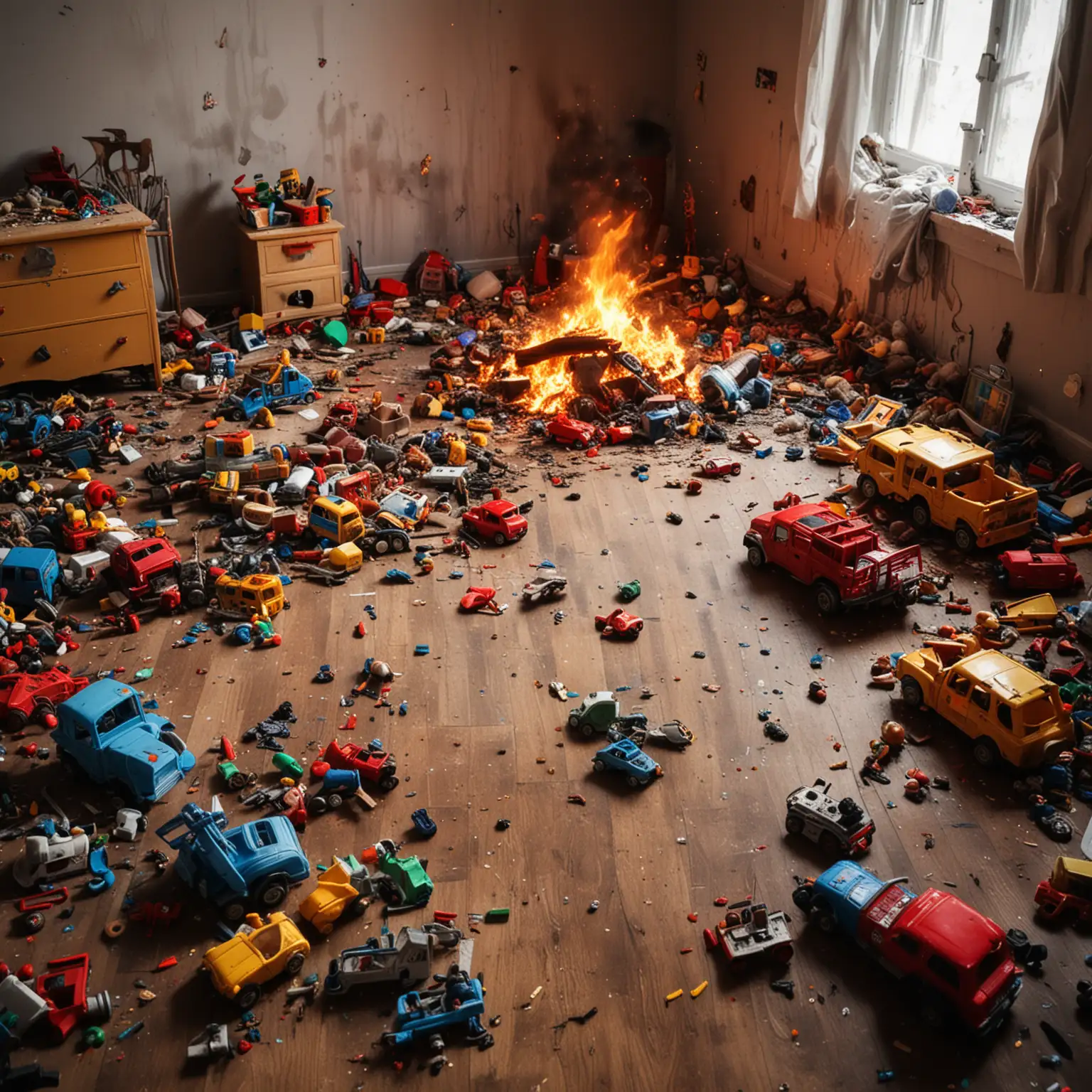 Childrens Room with Toys on Fire