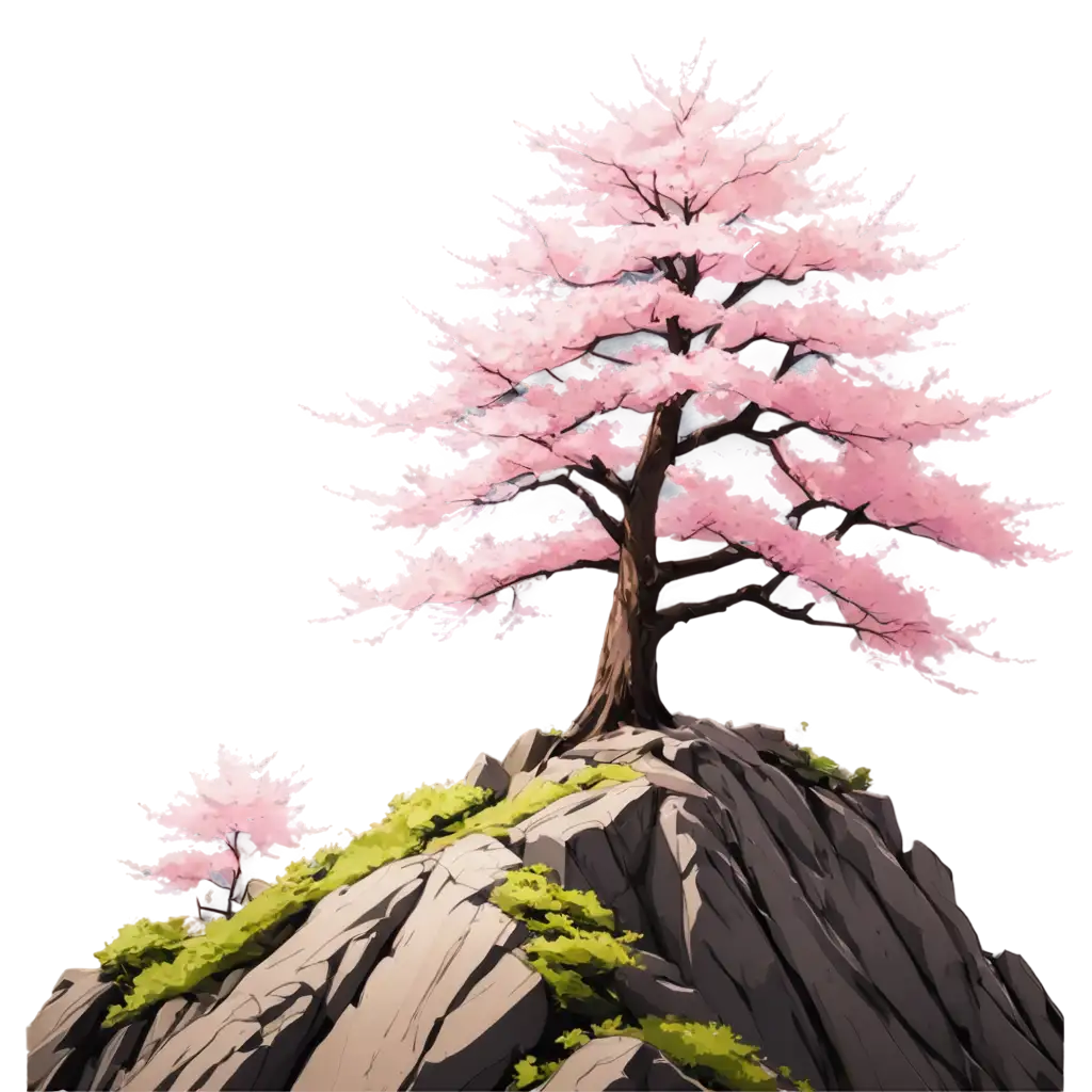 Sakura-Tree-on-Top-of-a-Mountain-PNG-AnimeInspired-Digital-Art