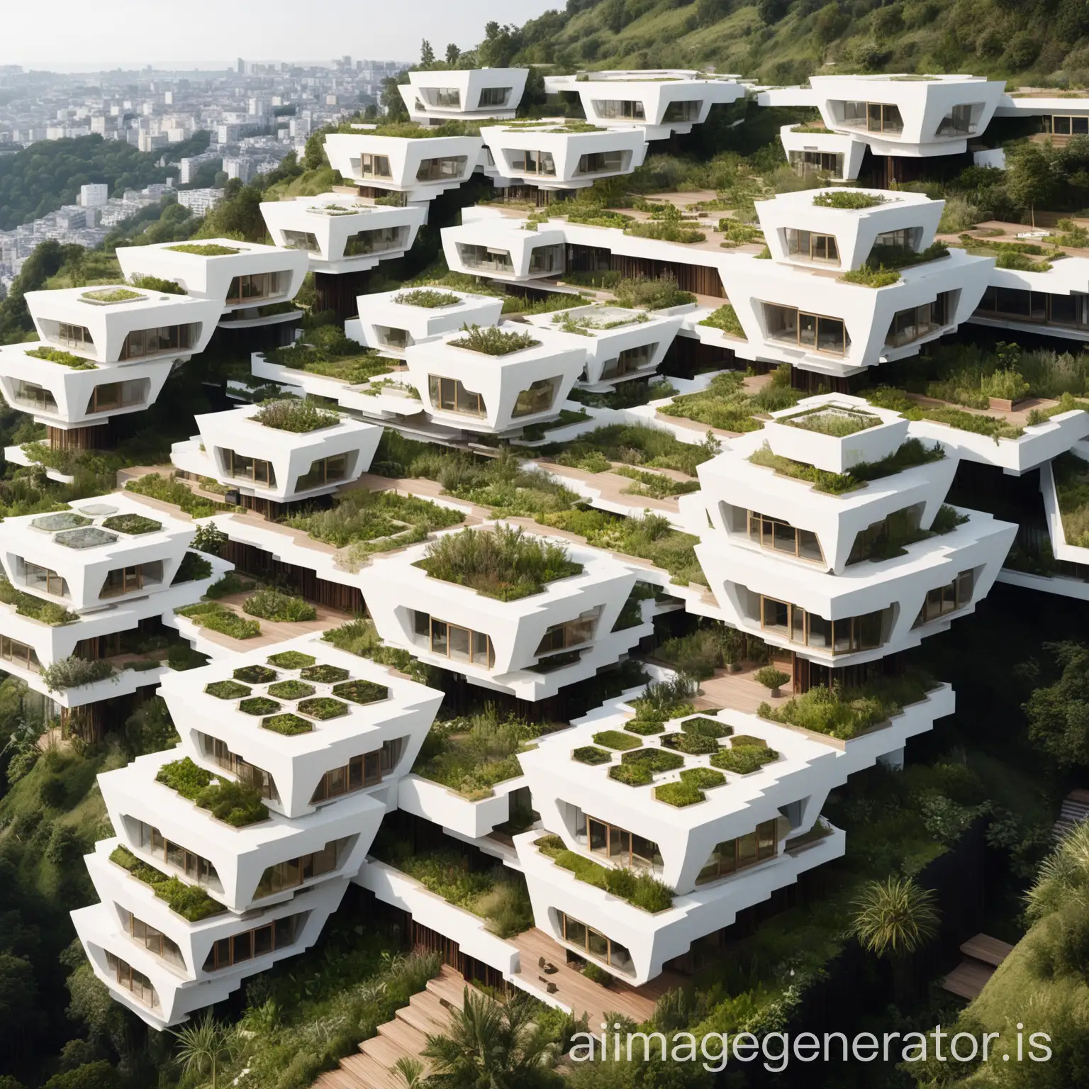 Modern-Architectural-Marvels-White-Rectangular-Buildings-with-Hexagonal-Gardens