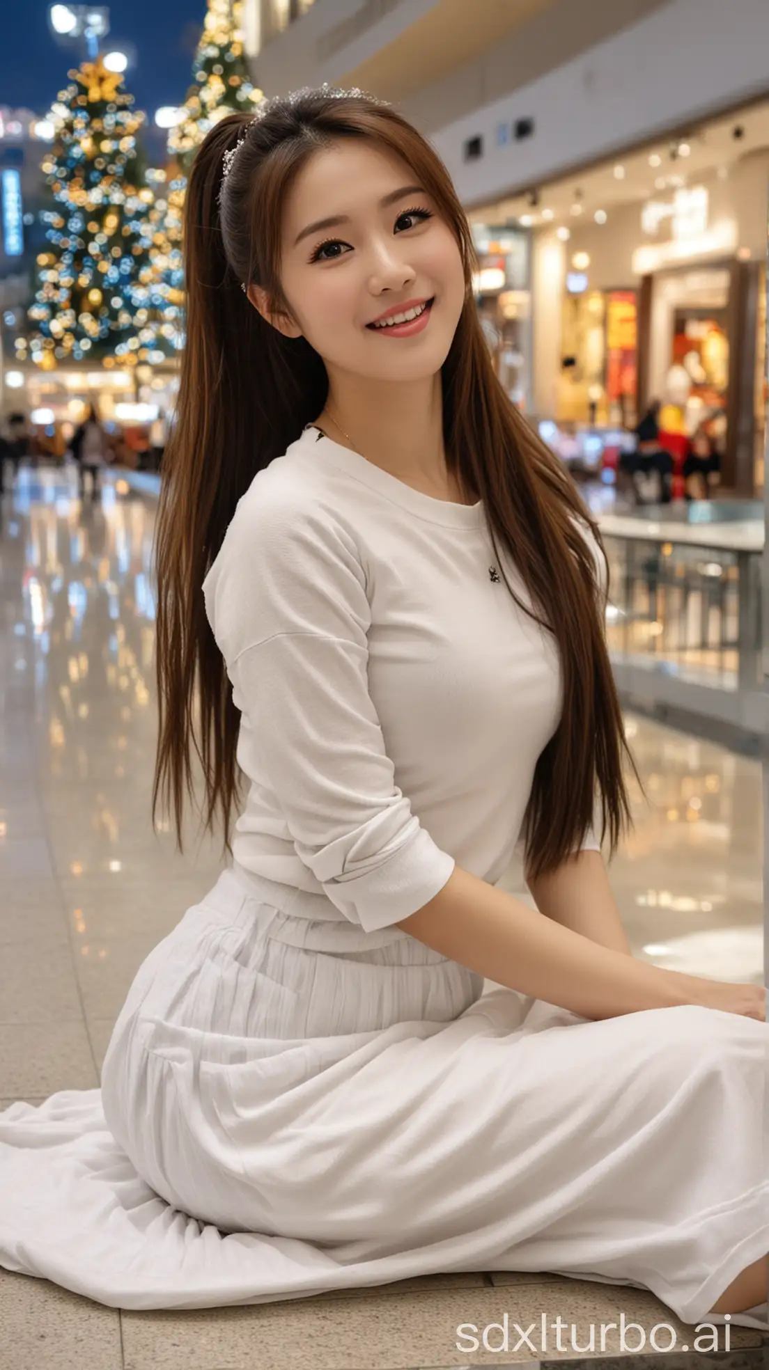 Chinese-Beauty-with-Ponytail-and-Sweet-Smile-in-Christmas-Mall-Setting