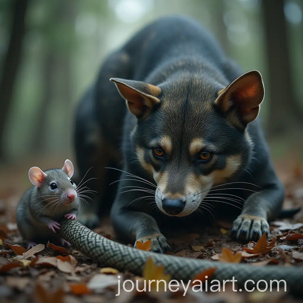 Rogue-Rat-Warlock-Cat-and-Barbarian-Dog-Hiding-from-a-Snakelike-Giant-Leash