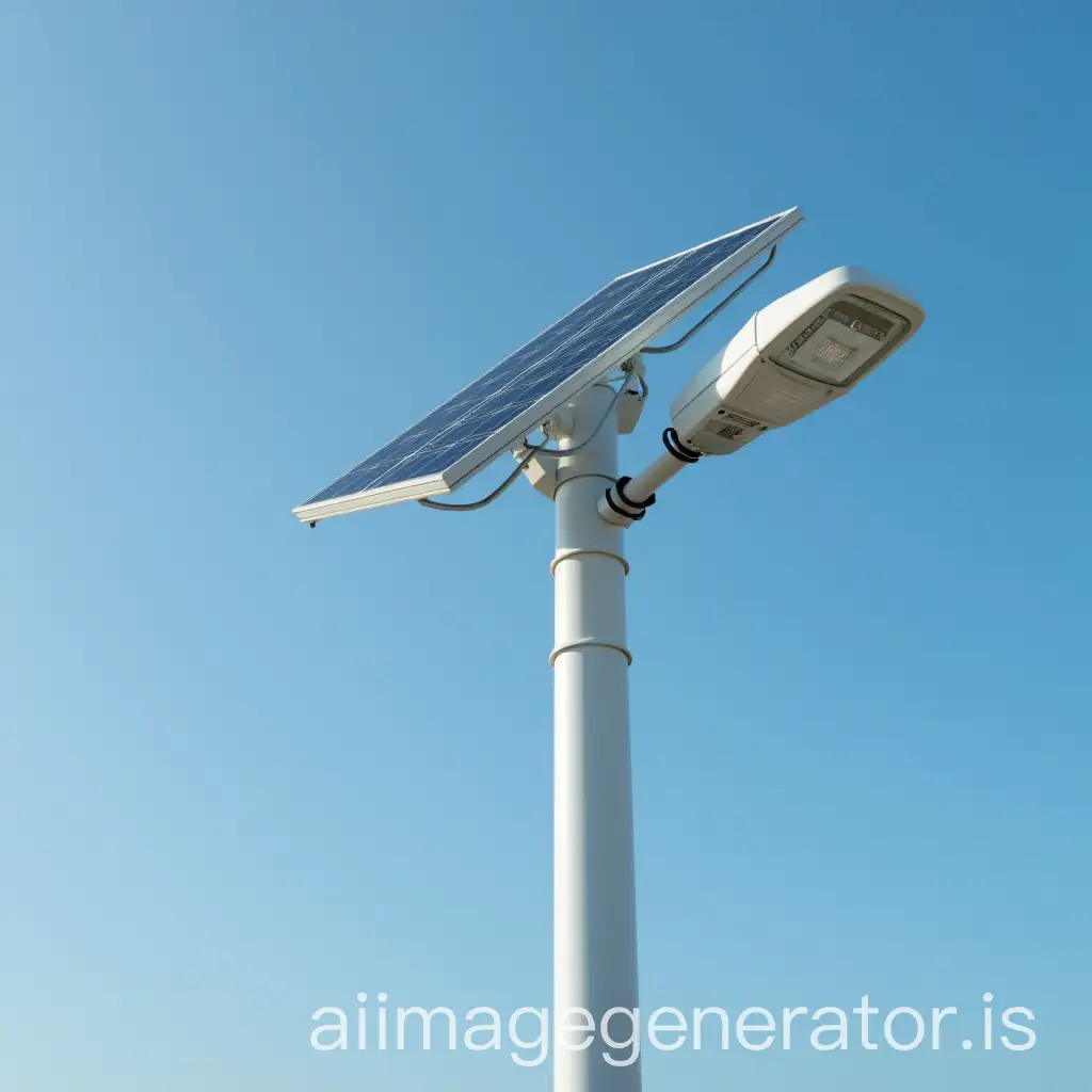 a solar powered street light with solar panels on the column