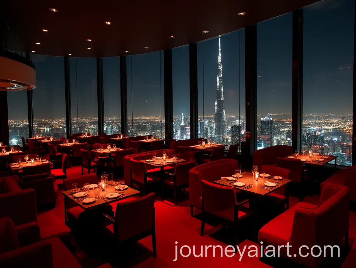 Luxurious-RestoBar-in-Skyscraper-at-Night-with-Black-and-Red-Interior