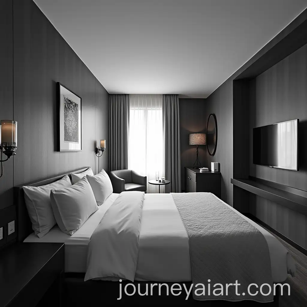 Black-and-White-Minimalist-Hotel-Room-with-Modern-Decor