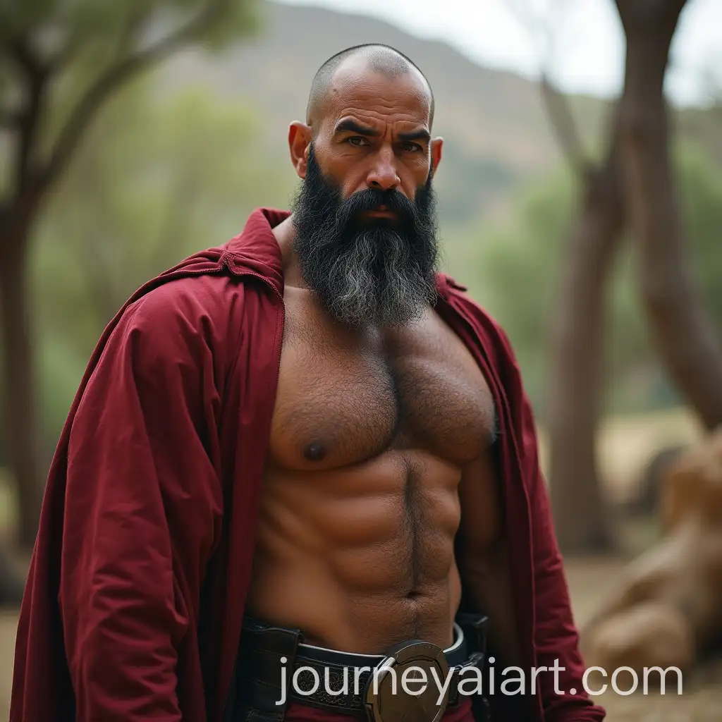 Retired-Bodybuilder-Sculptor-in-Superhero-Costume-by-Poolside
