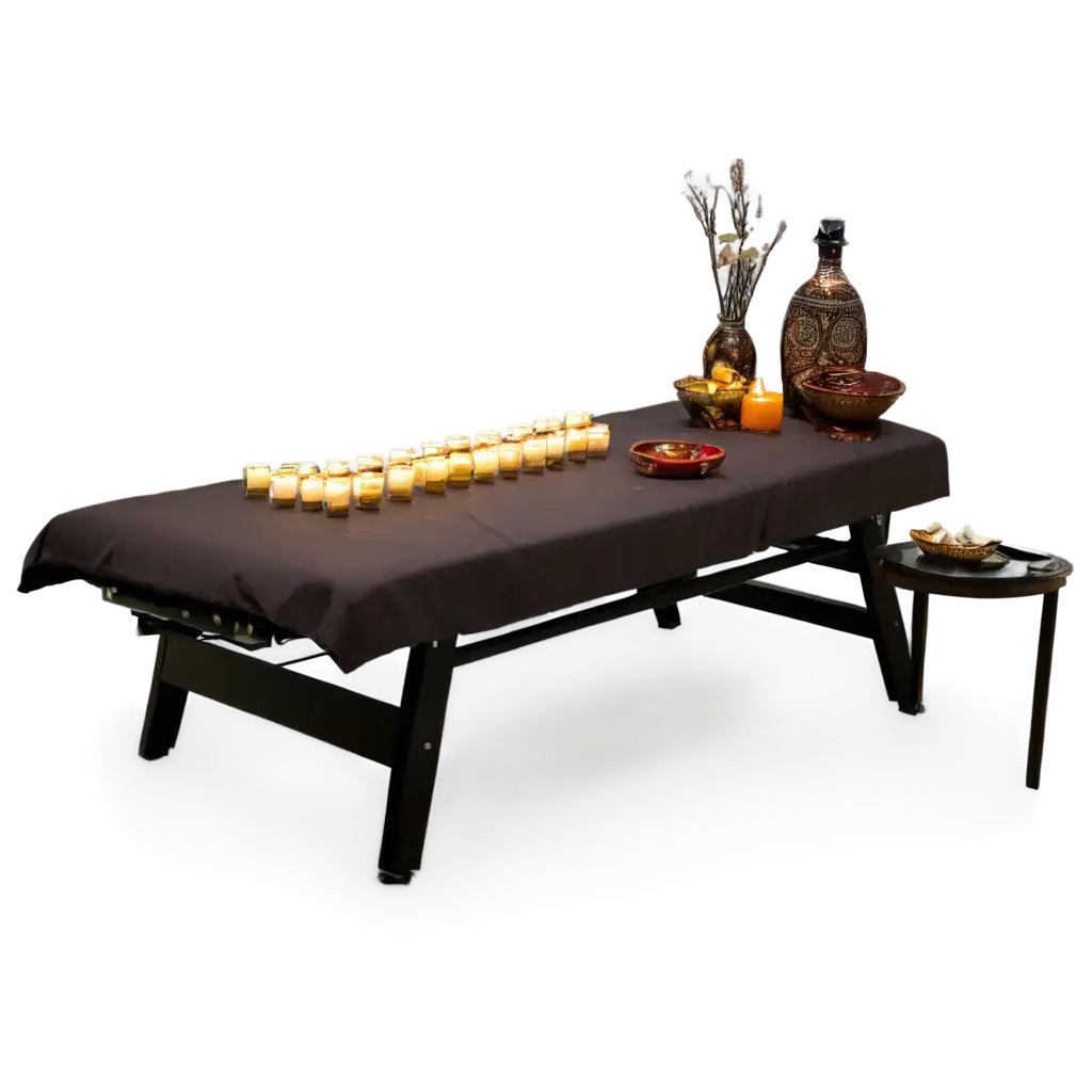 Empty-Massage-Bed-with-Oriental-Equipment-Oil-Bottles-and-Candles-PNG-Image-for-Spa-and-Wellness-Designs