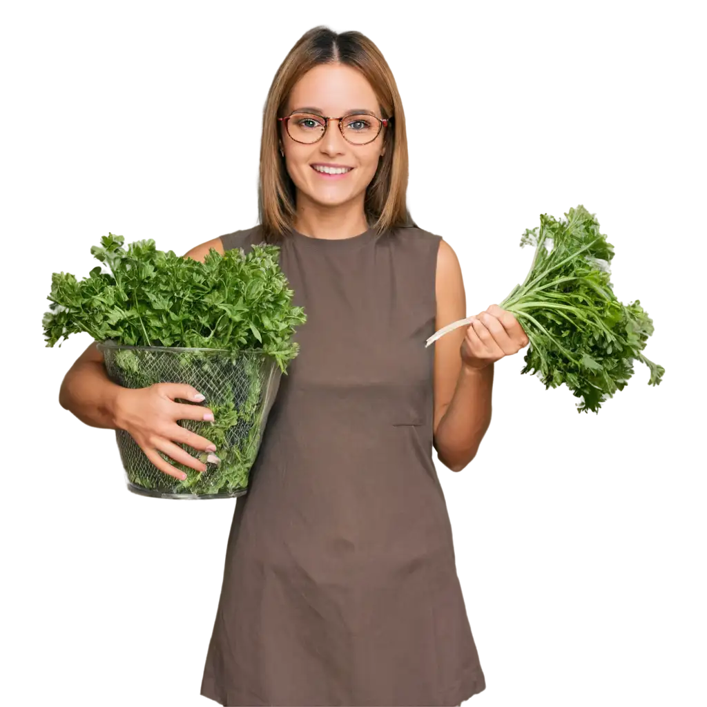 Woman-Holding-Cilantro-PNG-Image-Fresh-Herb-in-Culinary-Context