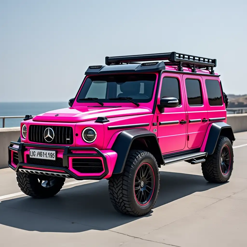 2024 Hot Pink AMG G Wagon 4x4 Driving in Urban Night Scene