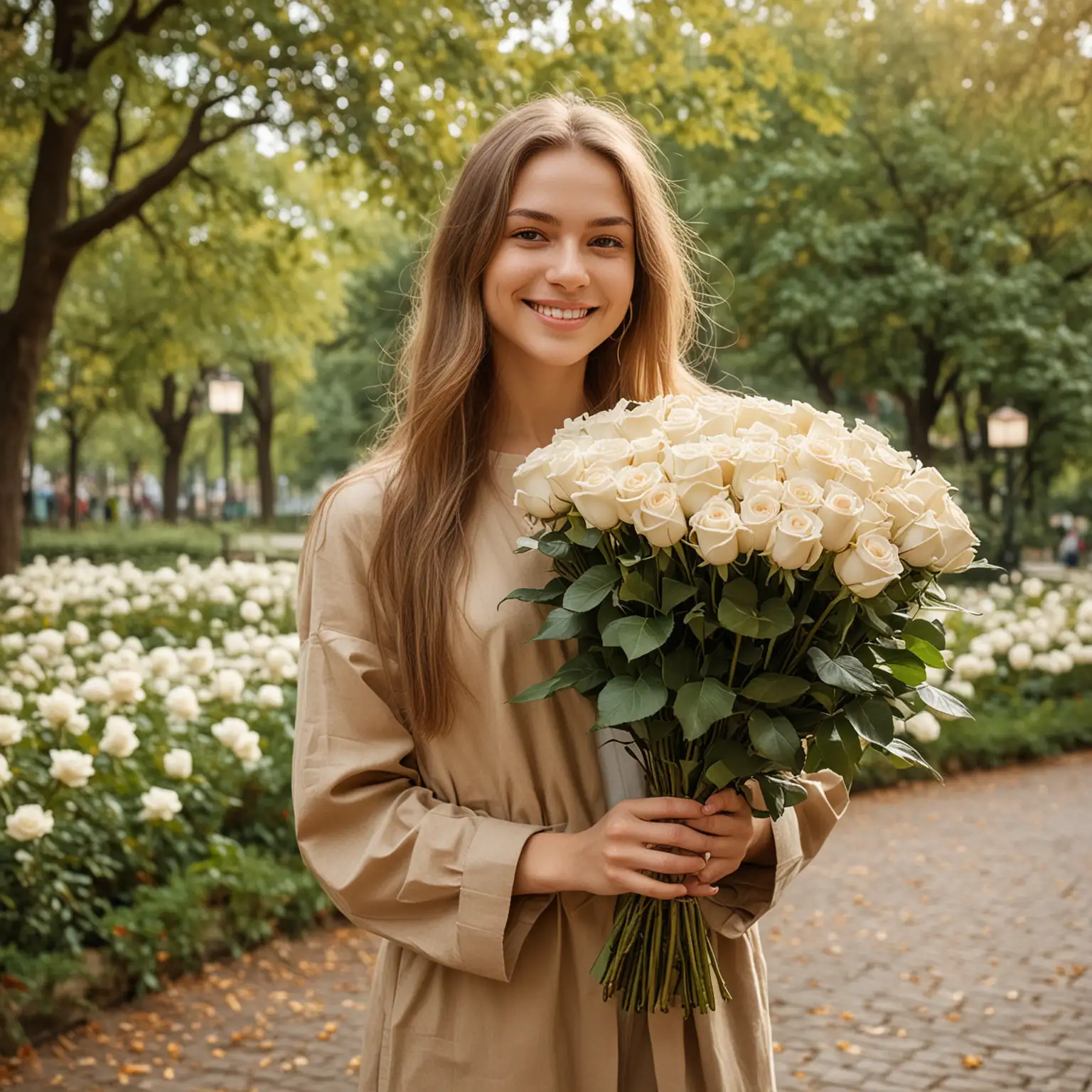 Slavic-Woman-with-White-Roses-in-Galitsky-Park