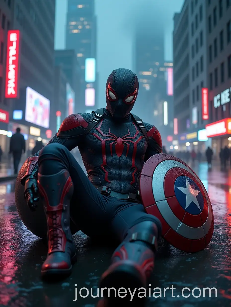 Futuristic-SpiderMan-and-Captain-America-Fusion-on-Cyberpunk-Billboard