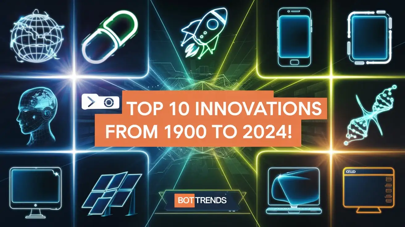 Top 10 Innovations from 1900 to 2024 Exciting Visual Collage