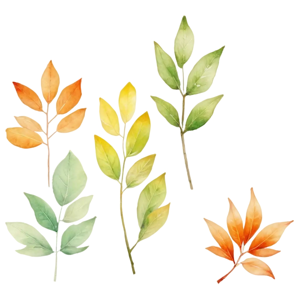 Vibrant-Watercolor-Botanical-PNG-with-Autumn-Foliage-and-Delicate-Branches-HighResolution-Art-Print-Style