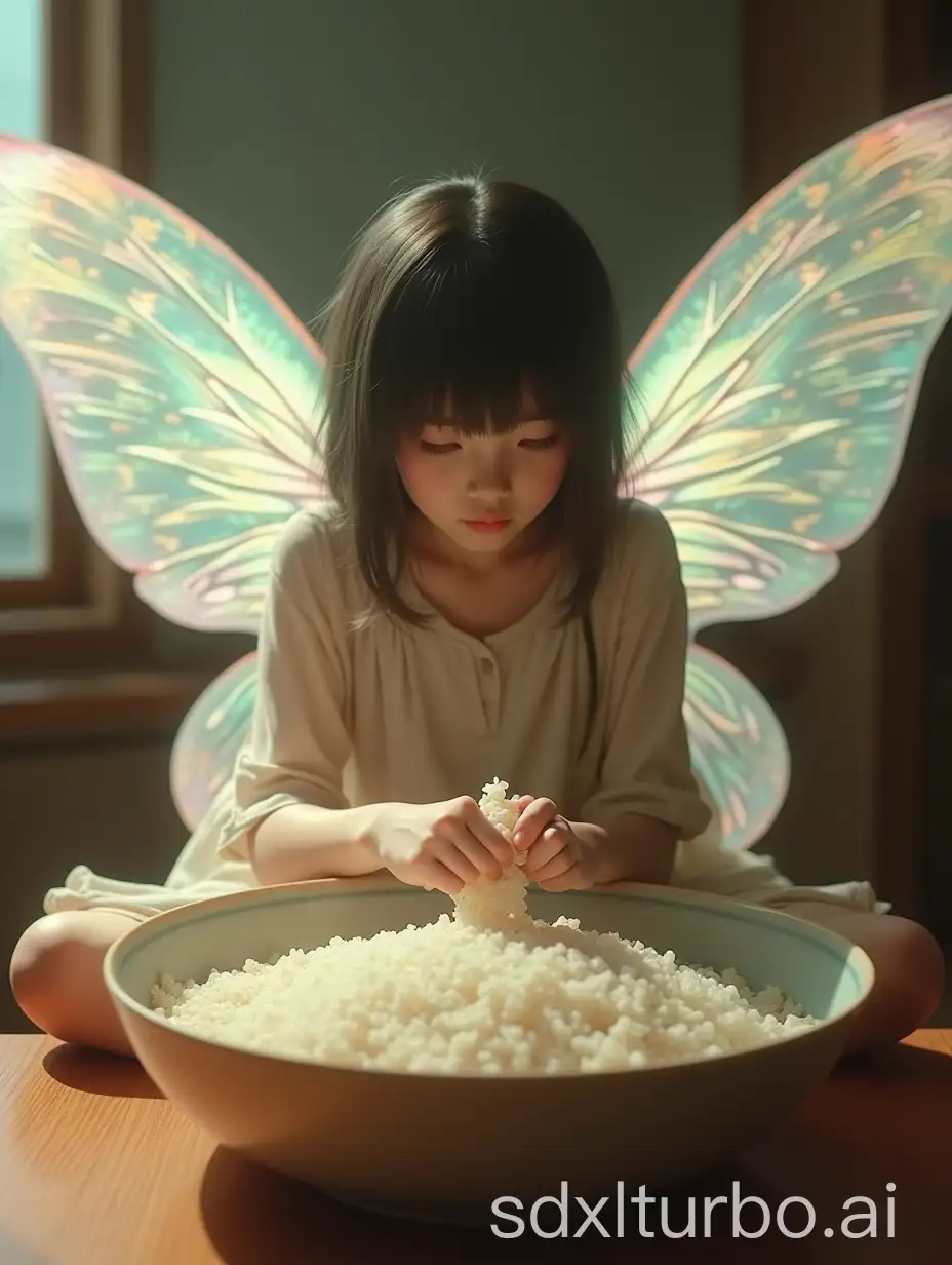 Young-Japanese-Fairy-Woman-Eating-Rice-in-Tokyo-Apartment