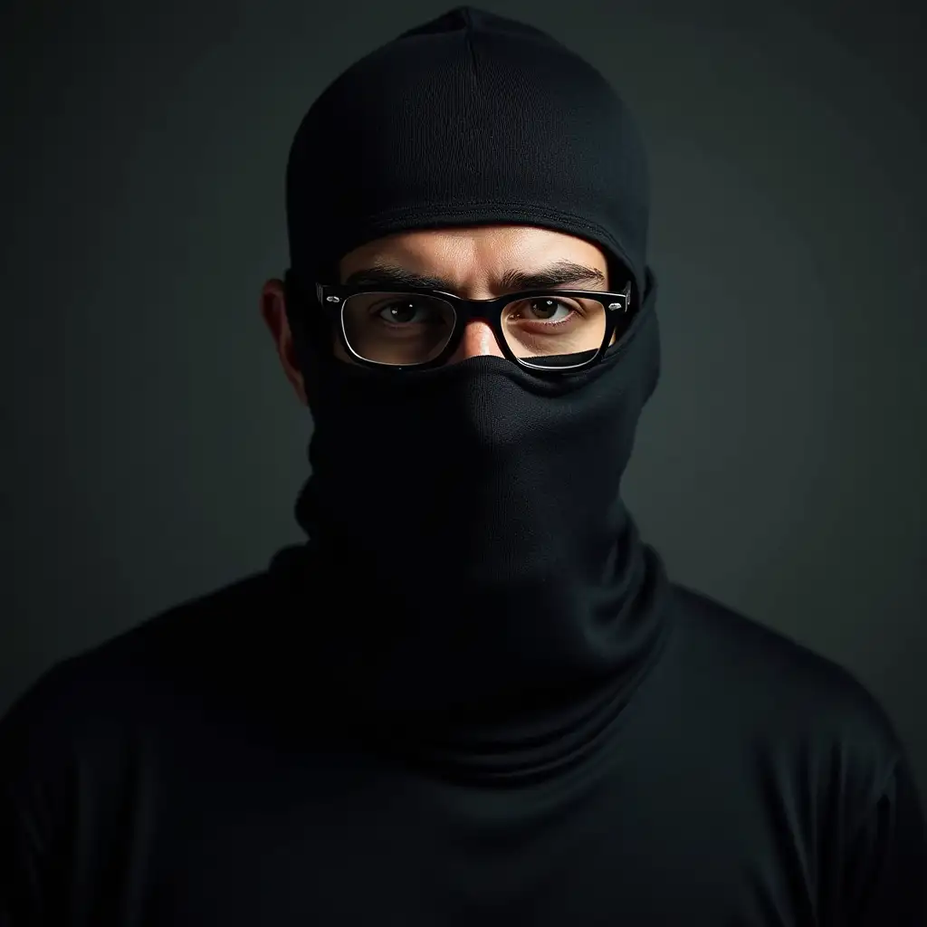 Robber with Balaclava on his head and glasses