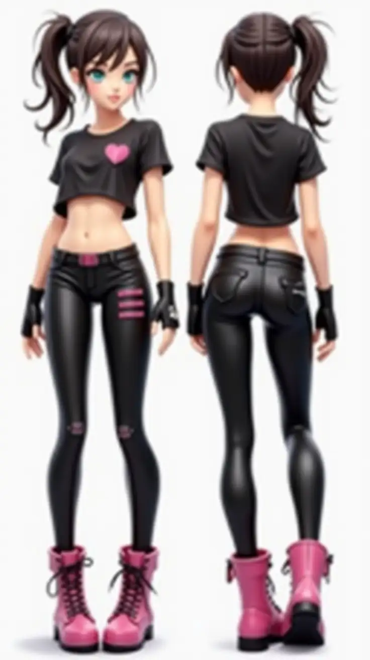 Realistic-14YearOld-Anime-Punk-Figurine-with-Black-Leather-Leggings-and-Pink-Combat-Boots