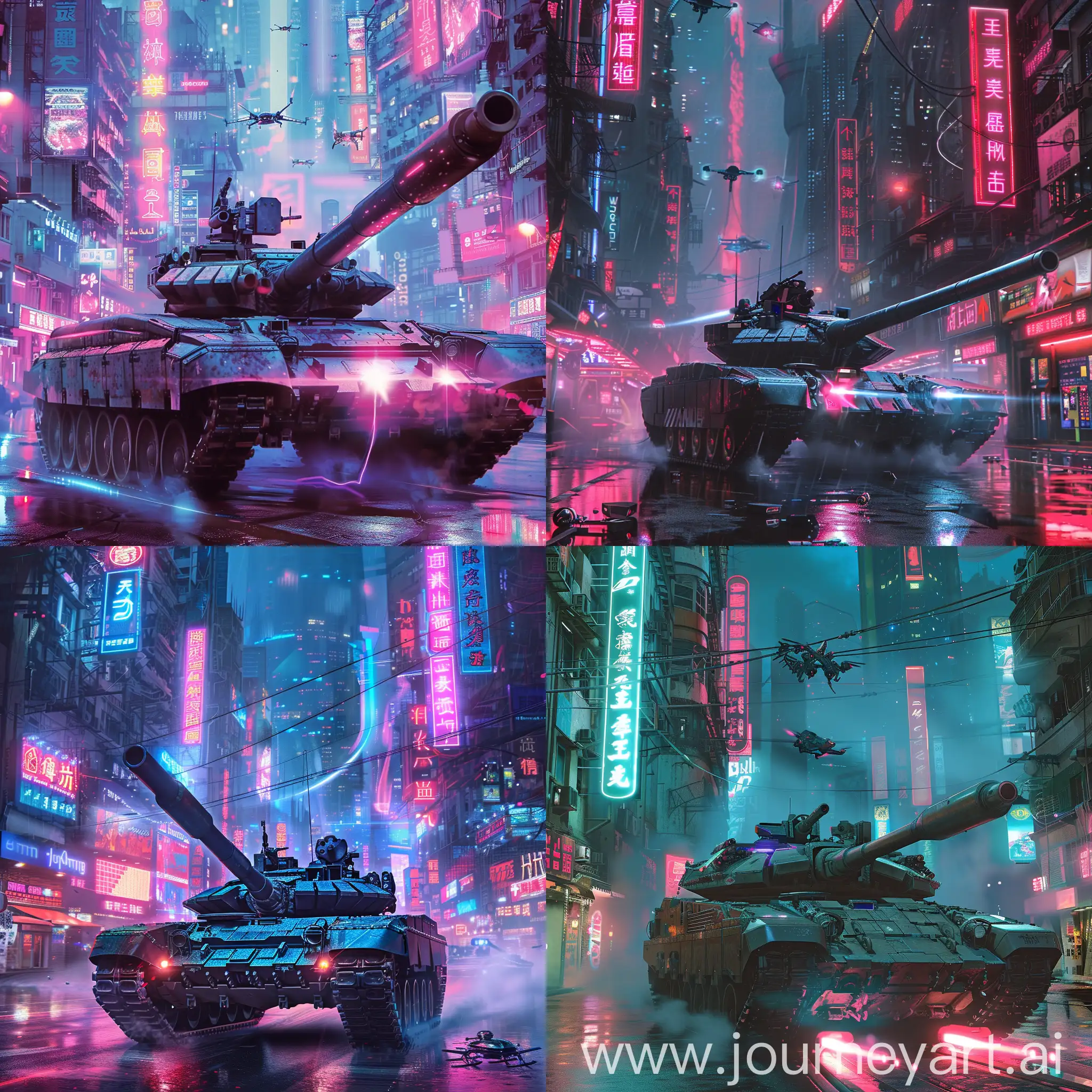 Futuristic-Cyberpunk-Tank-in-Neonlit-Cityscape