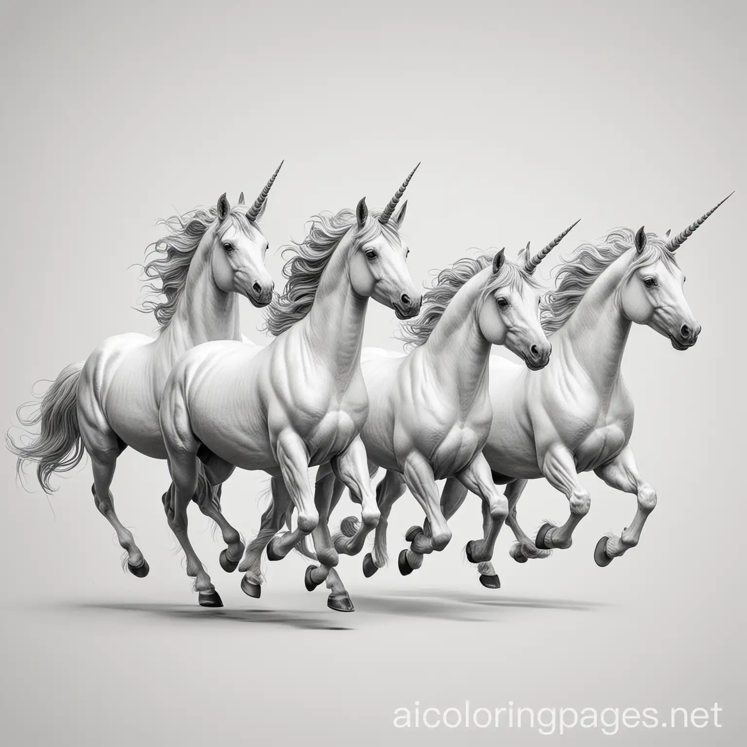 Realistic-Unicorn-Family-Galloping-Coloring-Page