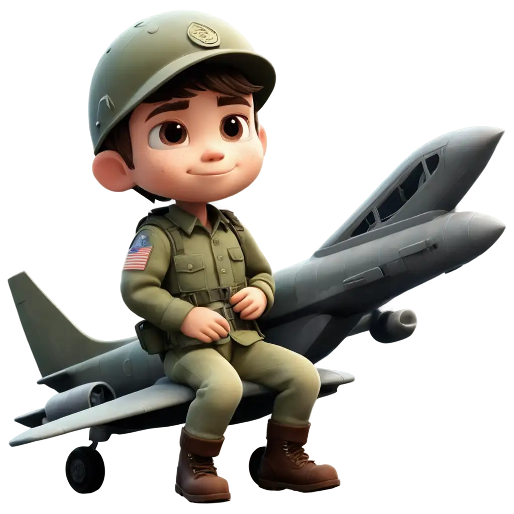 Vivid-PNG-Cartoon-of-a-Small-Child-as-a-Variegated-Army-Soldier-on-a-Fighter-Plane