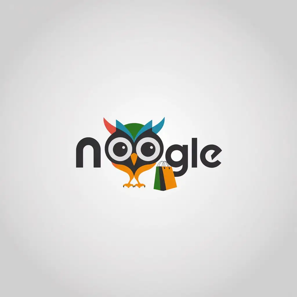 LOGO Design for NOOGLE Owl Eyes as OO with Shopping Bag Minimalistic Colorful Gradient for Retail Industry