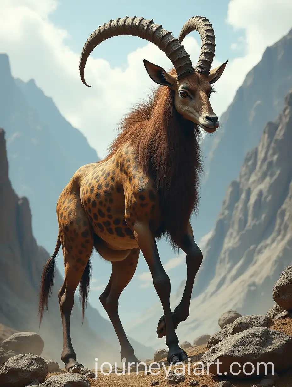 Hybrid-Creature-of-Markhor-Goat-and-Giraffe-in-Rugged-Mountain-Landscape