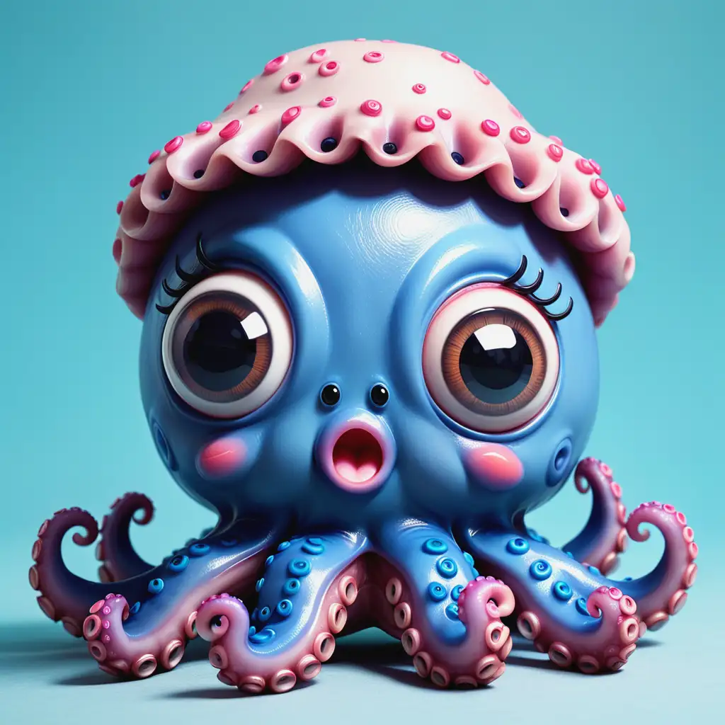 Playful Kawaii Octopus with Tiny Hats on Tentacles