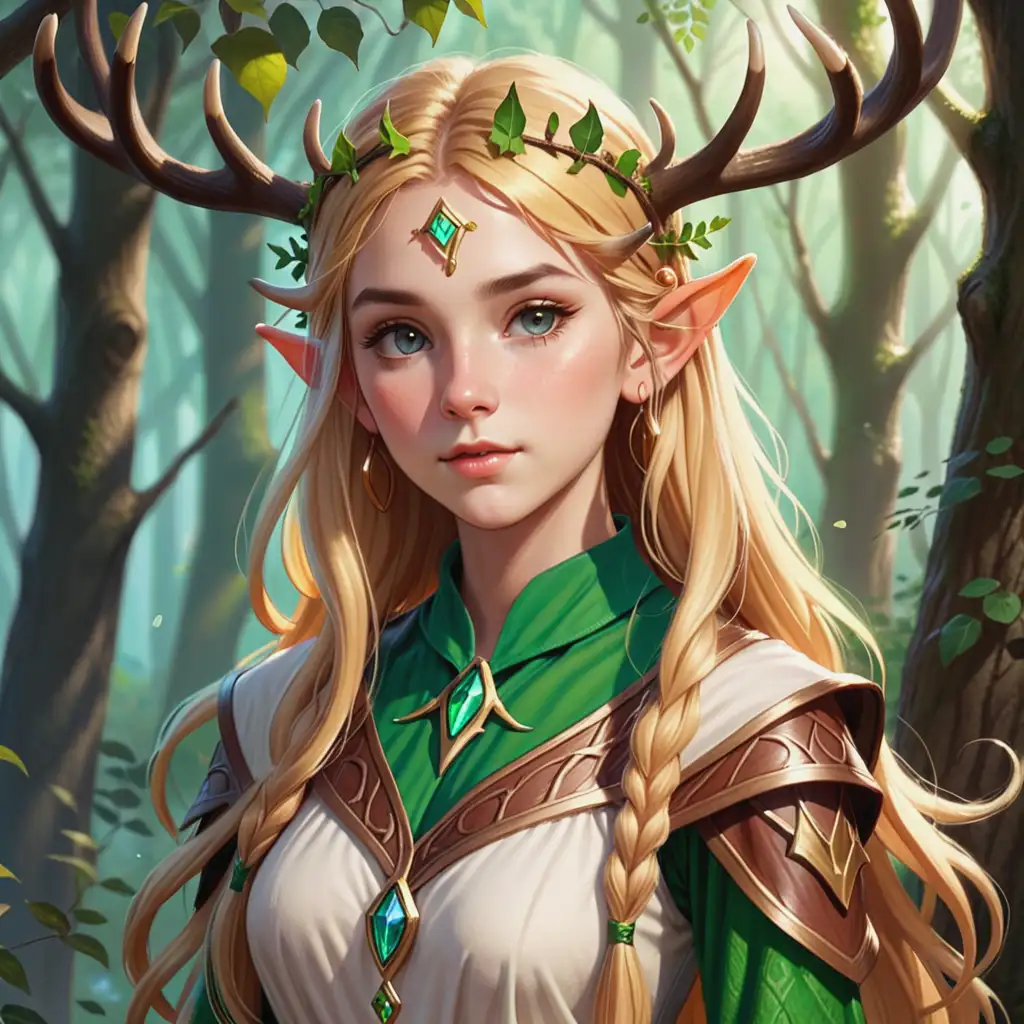 Young Elf Druid with Golden Hair and Antlers Age 18