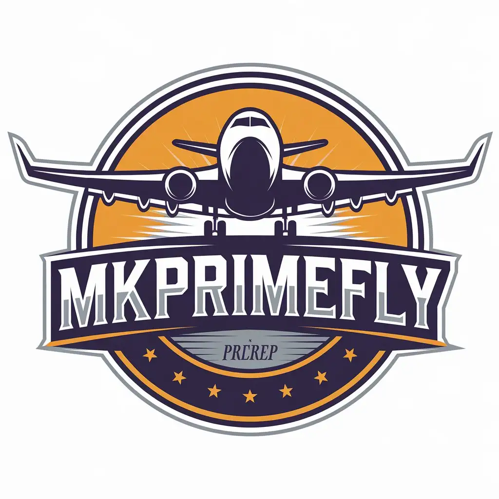 a vector logo design,with the text "MKPrimeFly", main symbol:airplane,Moderate,be used in Travel industry,clear background