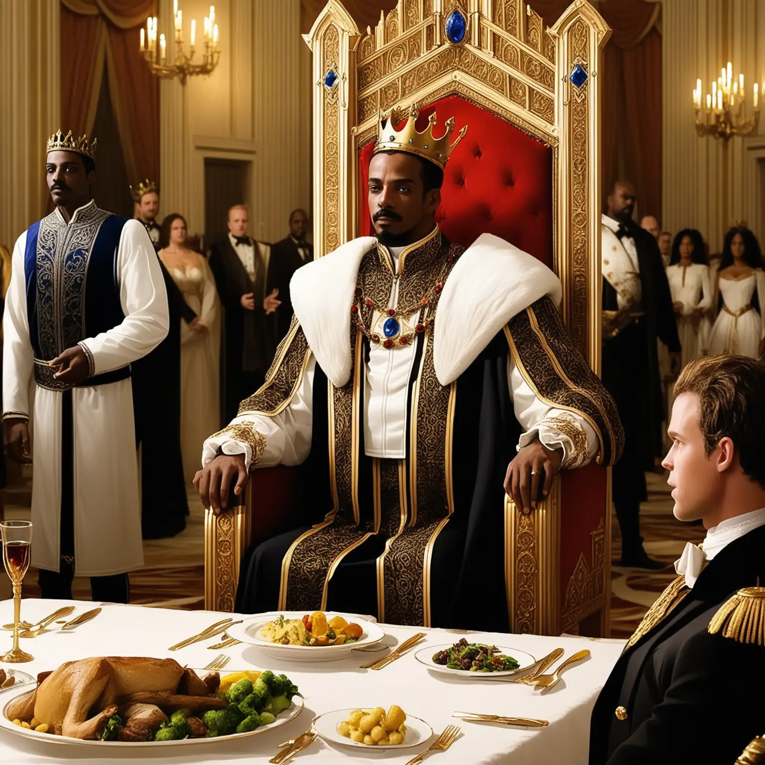 Rich Moor King Overseeing Palace Dinner with Guests