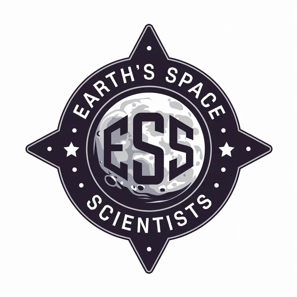 a vector logo design,with the text "Earth's Space Scientists", main symbol:An image of the moon and the letters E.S.S,Moderate,be used in Games industry,clear background