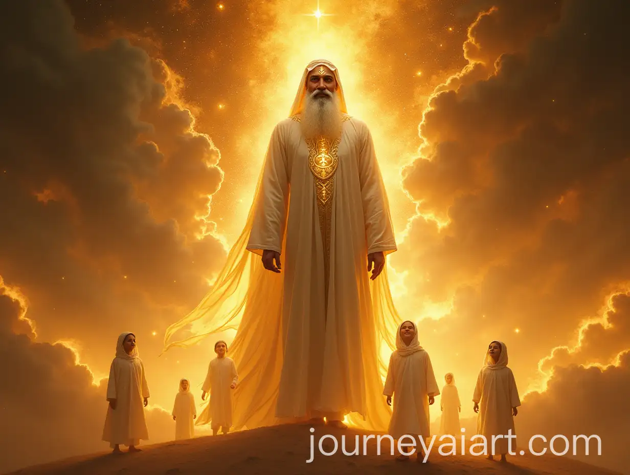 Celestial-Ibrahim-Alaihissalam-Surrounded-by-Joyful-Children-in-a-Cosmic-Landscape