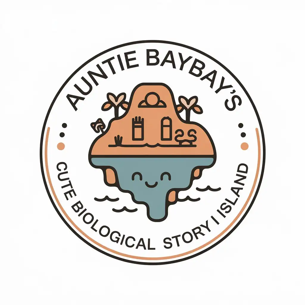 a vector logo design,with the text "Auntie BayBay's cute biological story island", main symbol:an island with a story,Moderate,be used in Entertainment industry,clear background