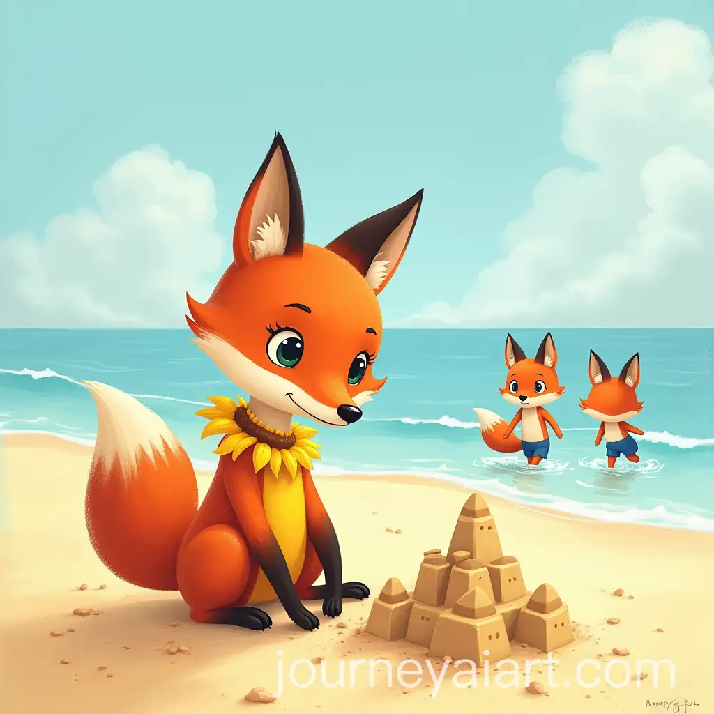 Fiona-the-Fox-Building-a-Sandcastle-with-Twin-Brothers-Playing-Football-on-the-Beach