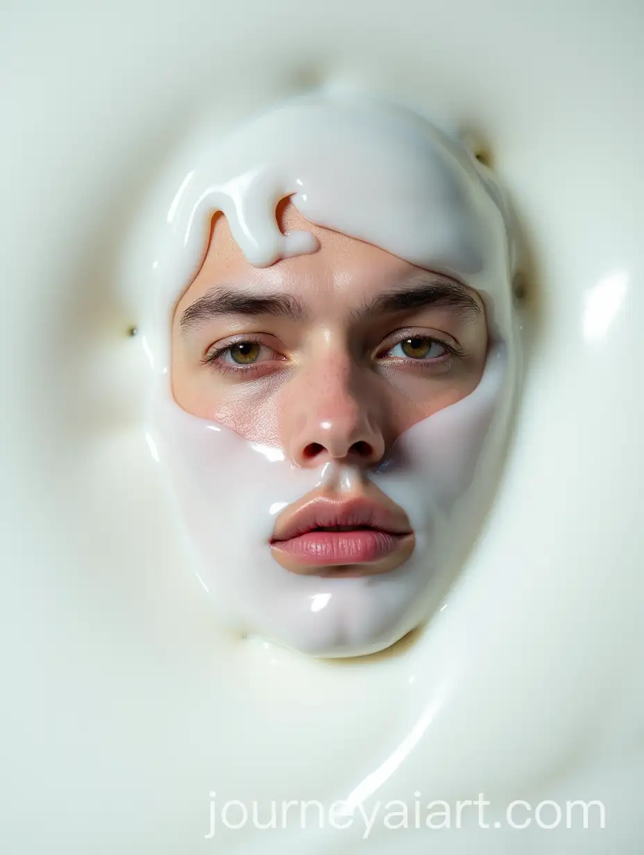 Mans-Face-Emerging-from-Thick-White-Fluid-with-Serene-Expression