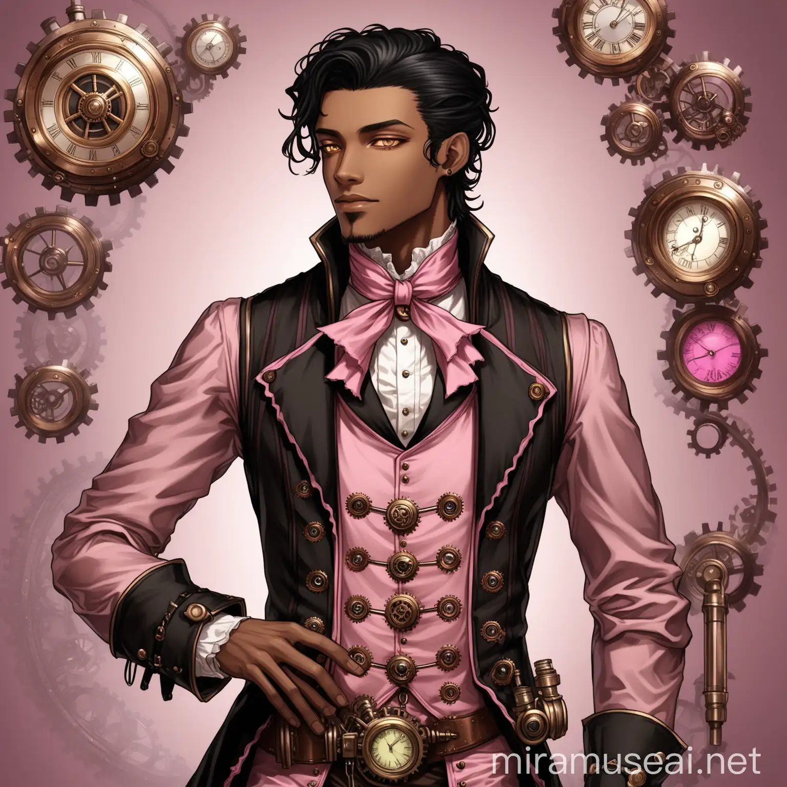 Fantasy Steampunk Man in Victorian Black and Pink Attire