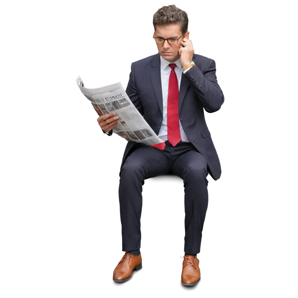 Bored-Businessman-Reading-Newspaper-HighQuality-PNG-Image-for-Versatile-Use