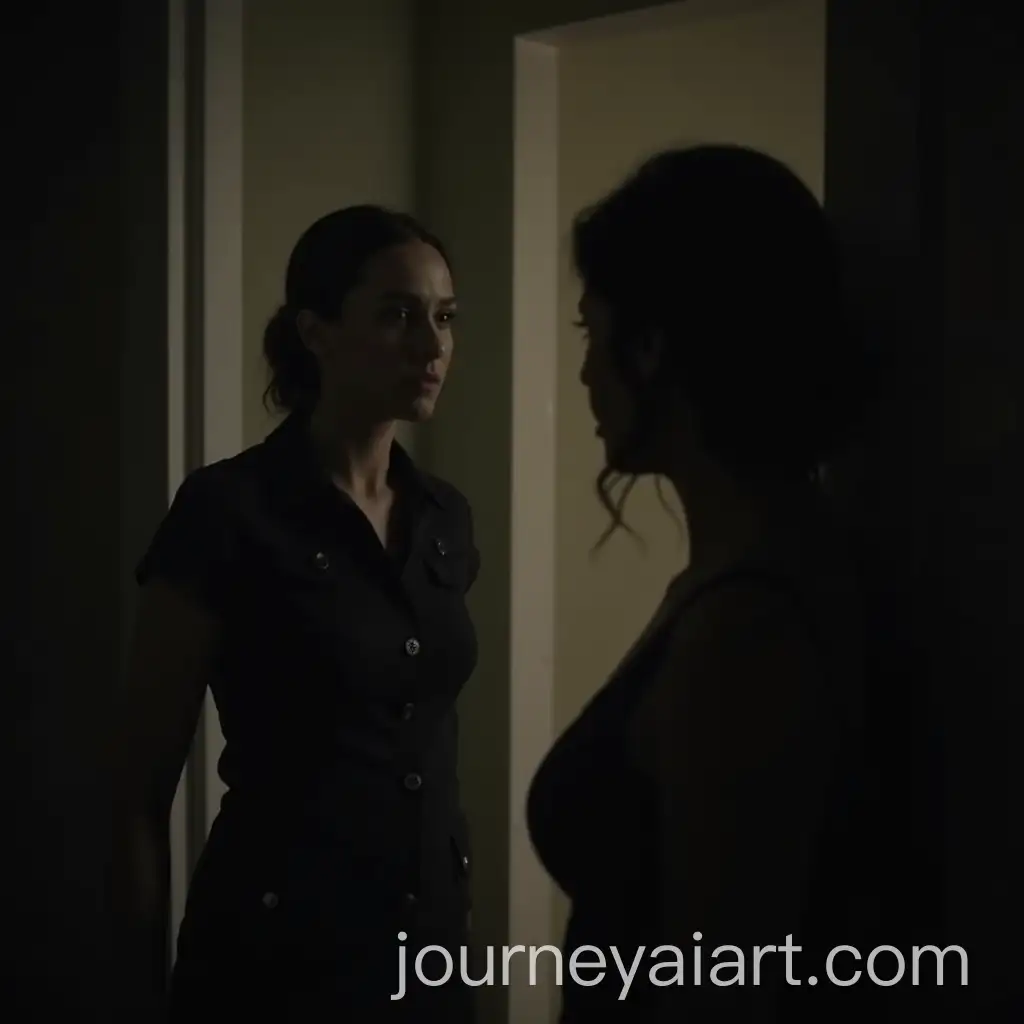 Woman-in-Dimly-Lit-Room-Listening-Concerned-Towards-Open-Door