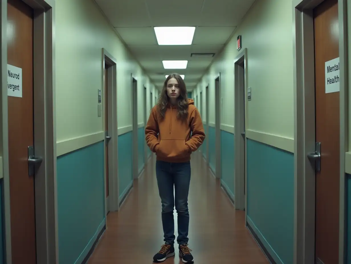 Teenager-Contemplating-Two-Paths-Neurodivergent-vs-Mental-Health-in-Corridor