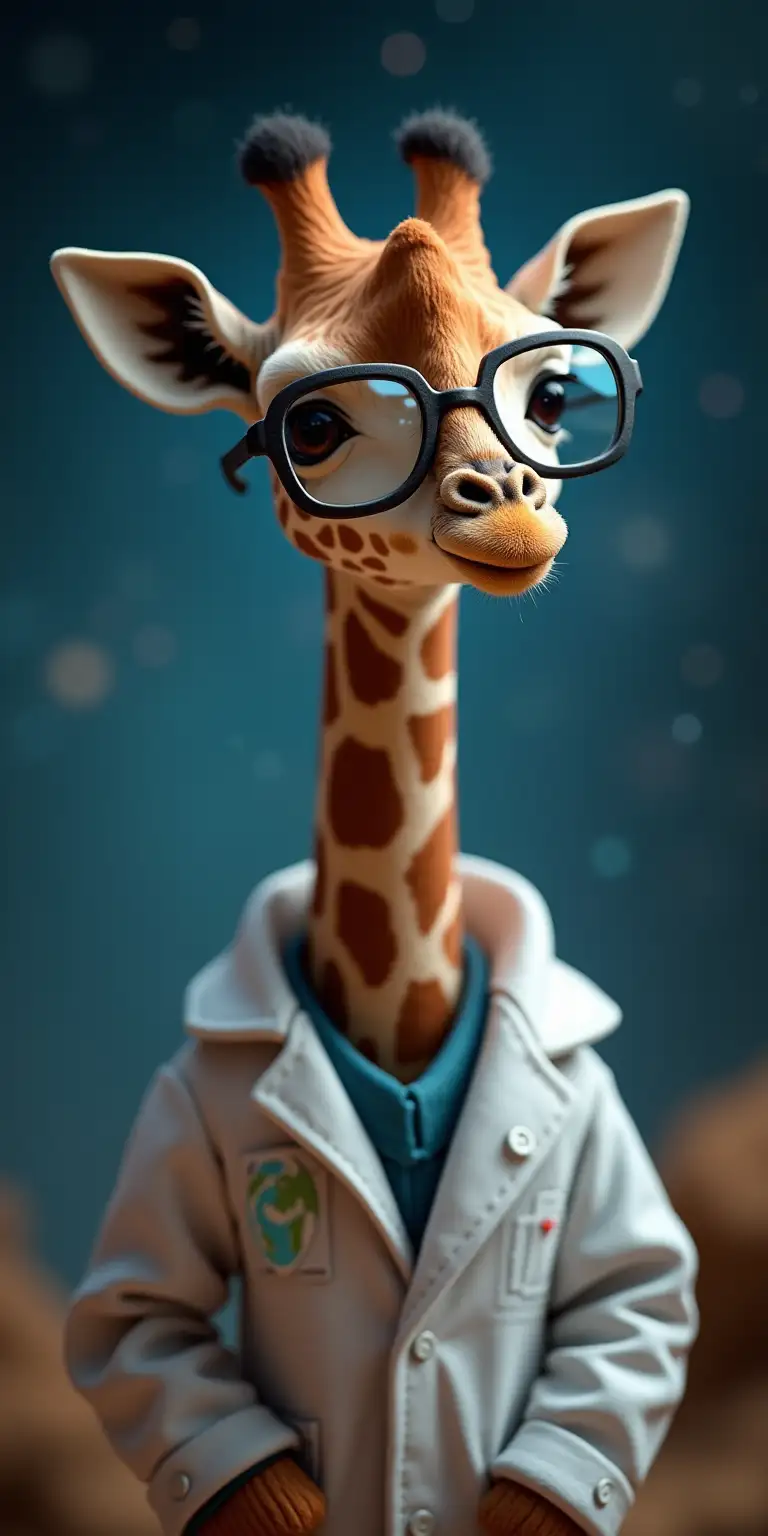 Baby Giraffe Scientist Exploring Space with Glasses