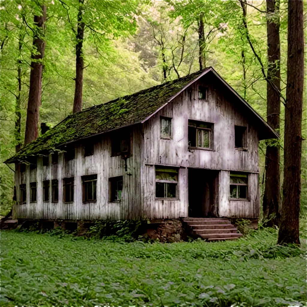 Explore-the-Beauty-of-an-Old-Building-Inside-a-Forest-HighQuality-PNG-Image