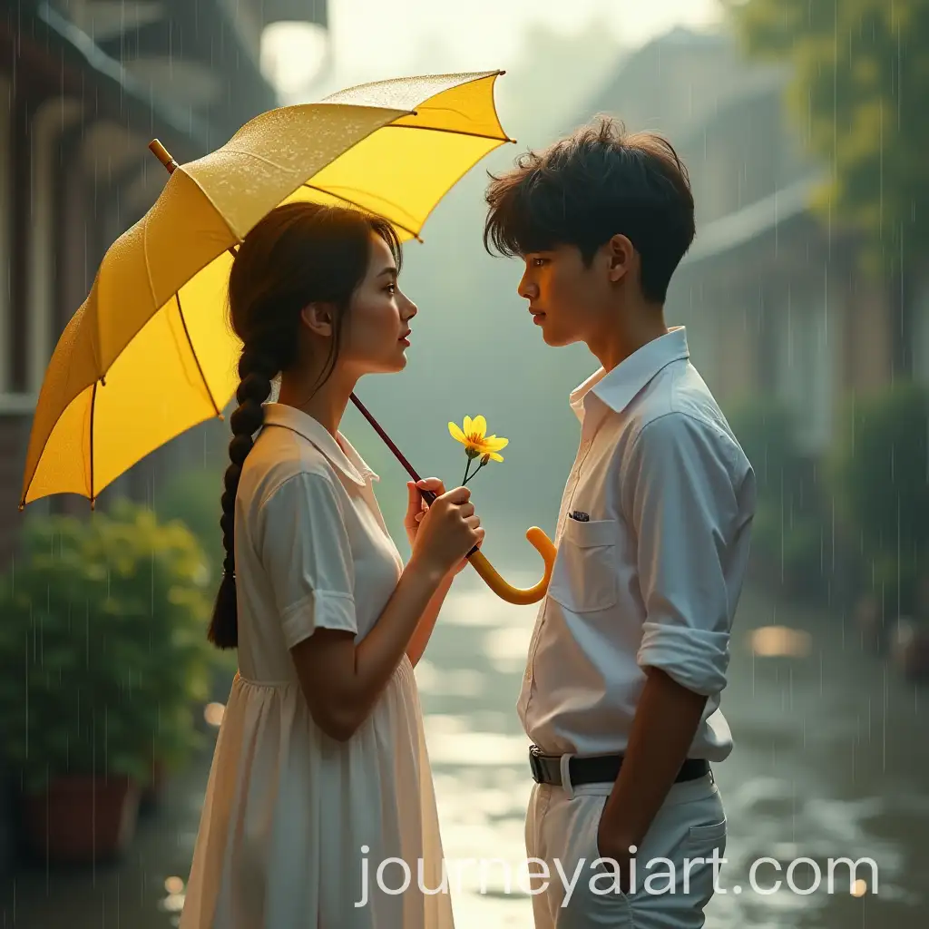 Romantic-Rainy-Day-Scene-Outside-School-withAI-Image-Prompt-Expansion-Schoolgirl-and-Boy
