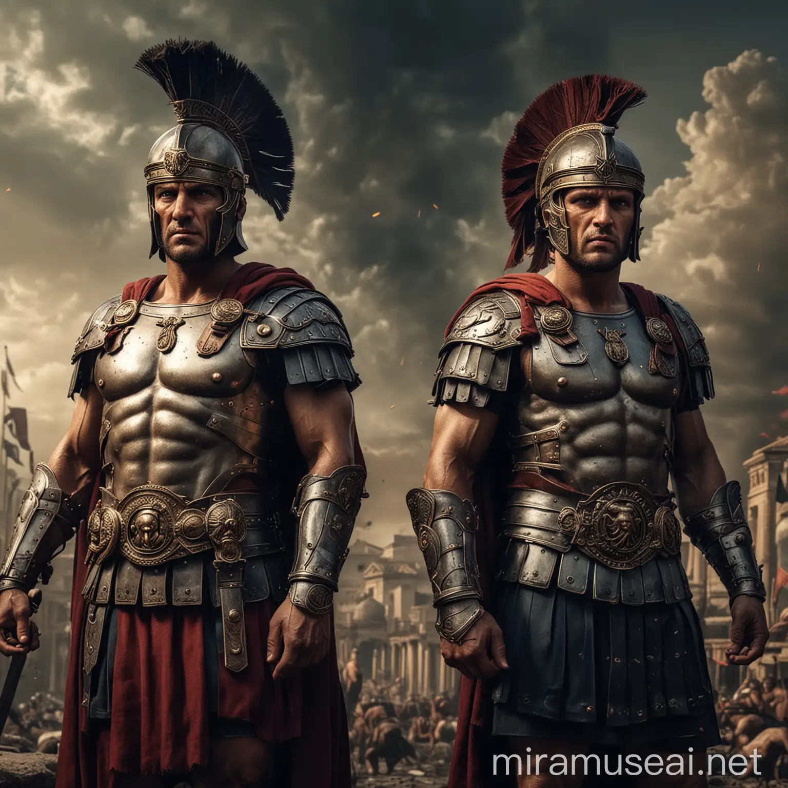 Two Badass Roman Empire Warriors in Battle Scene