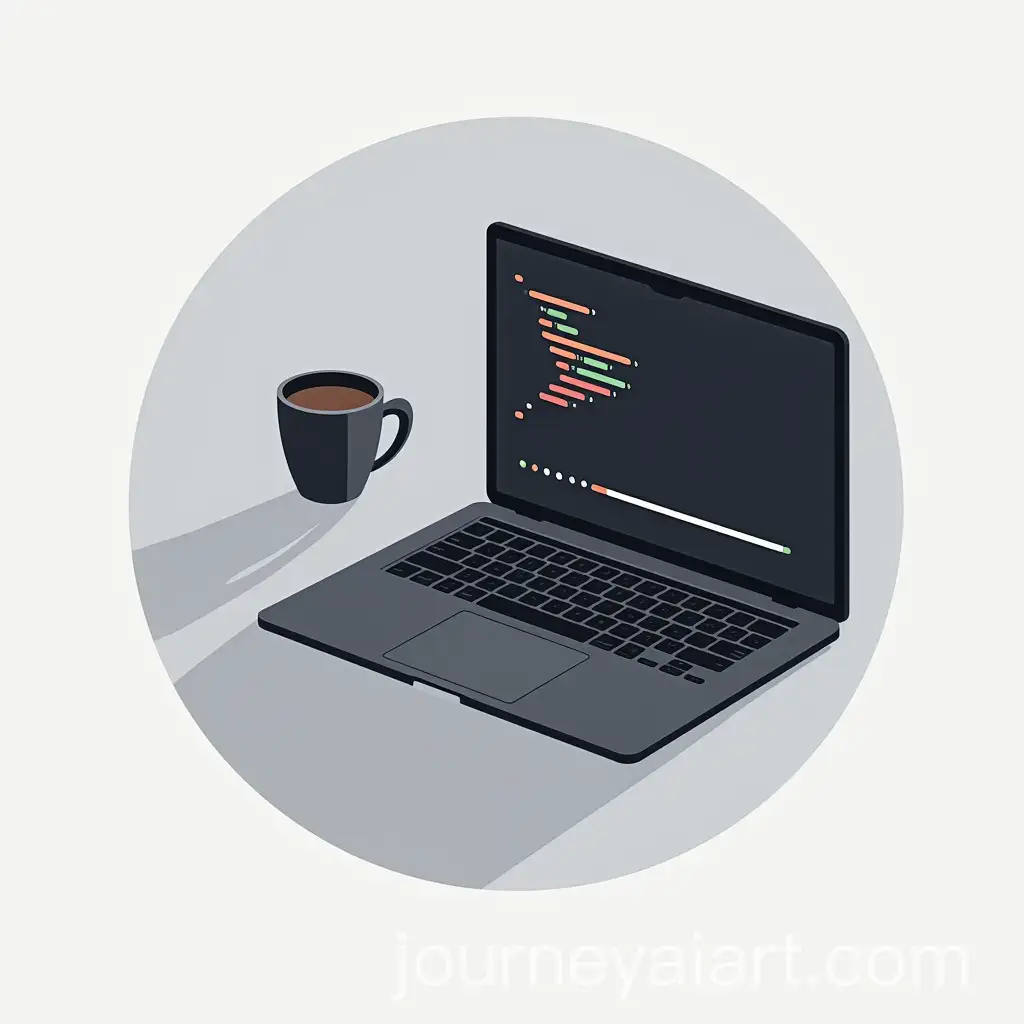 Minimalist-Laptop-with-Code-and-Coffee-Cup-with-Loading-Bar