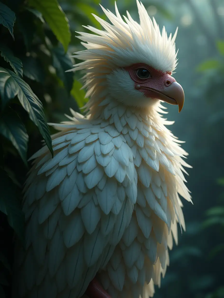 Japanese-Woman-with-Bird-Feathers-in-Mystical-Jungle-Rainforest