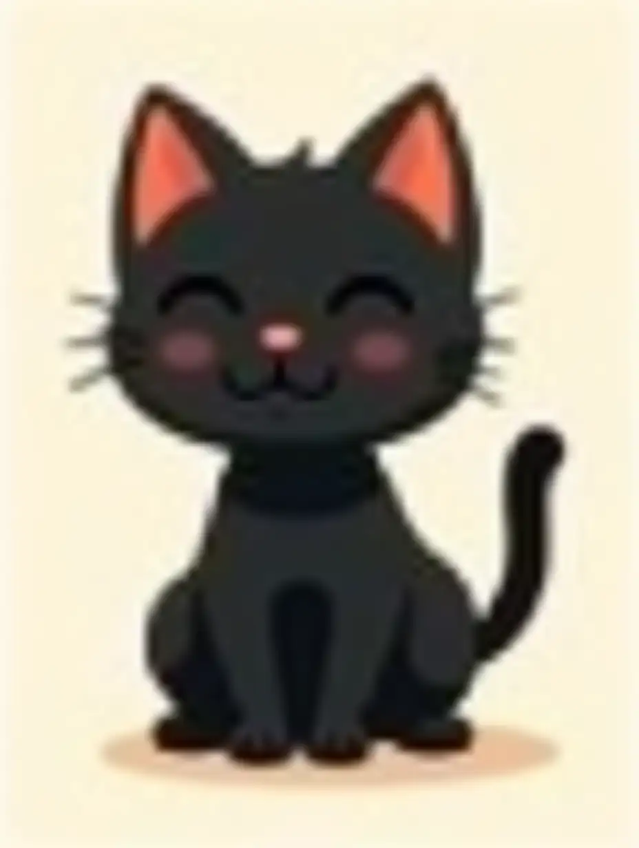 Cute Black Kitty Illustration in Simple Animation Style