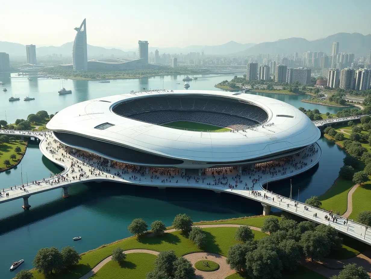 Futuristic-2056-Stadium-with-Bridges-Boats-and-Island-View