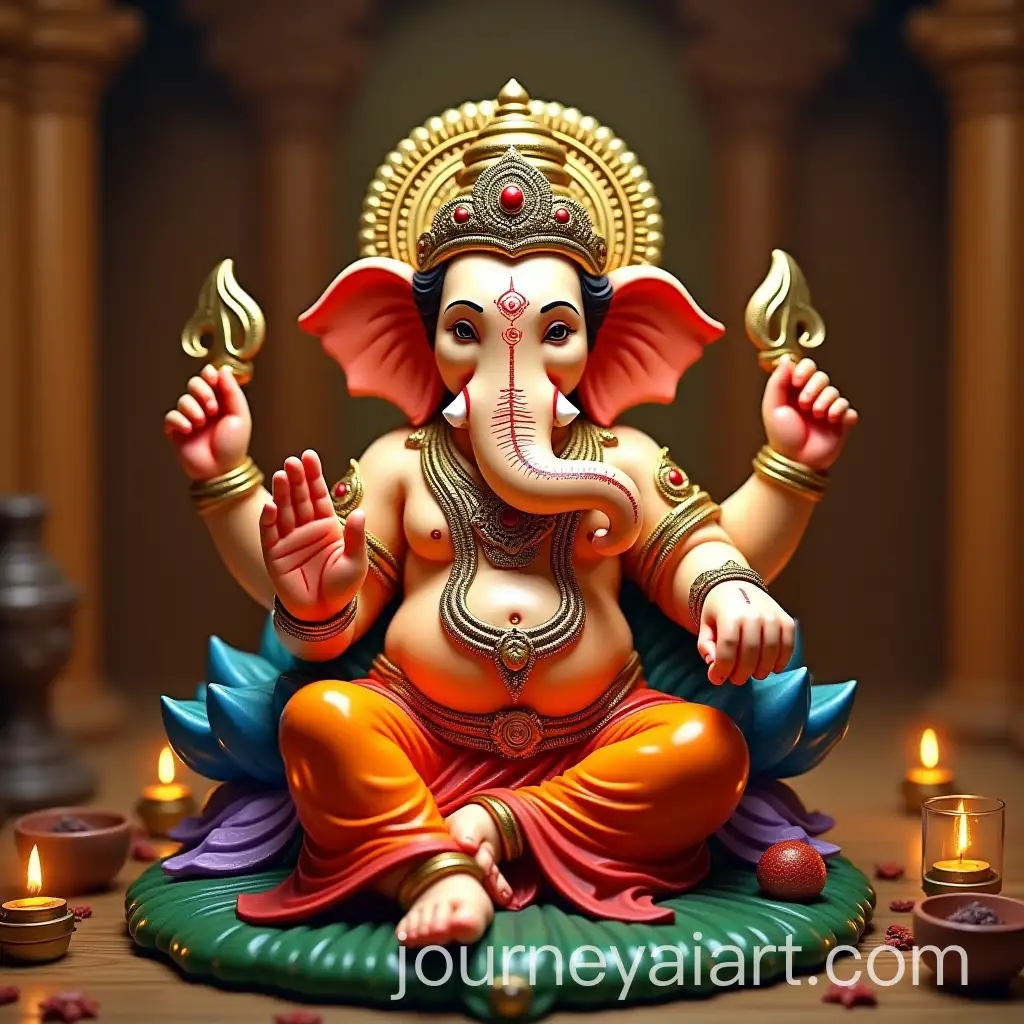 Lord-Ganesha-Idol-in-Traditional-Indian-Setting-with-Intricate-Details